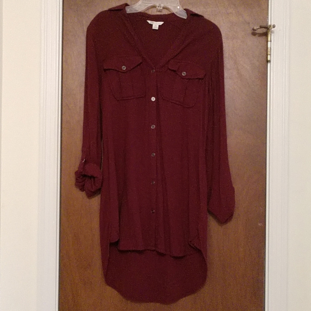 Maroon Long sleeve button up - Picture 3 of 6
